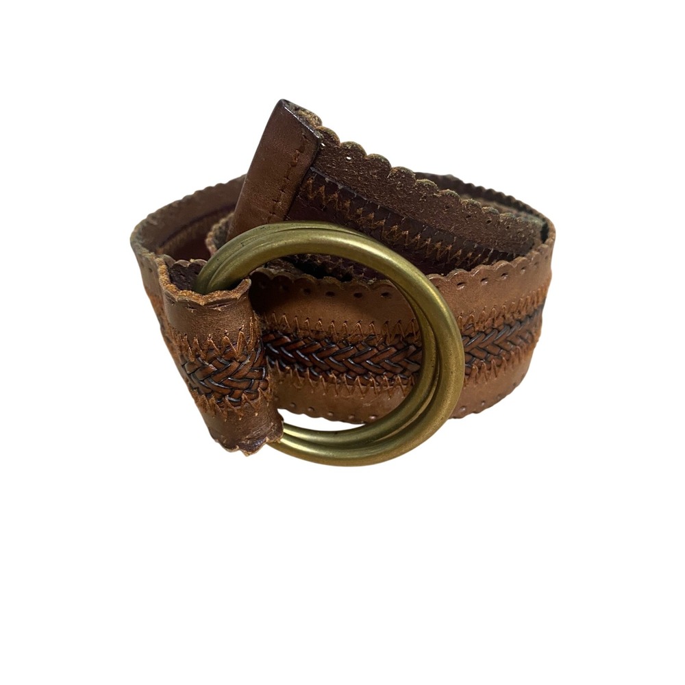 American Eagle Leather Belt Womens S Brown Braided O-Ring Boho Cottage Western
